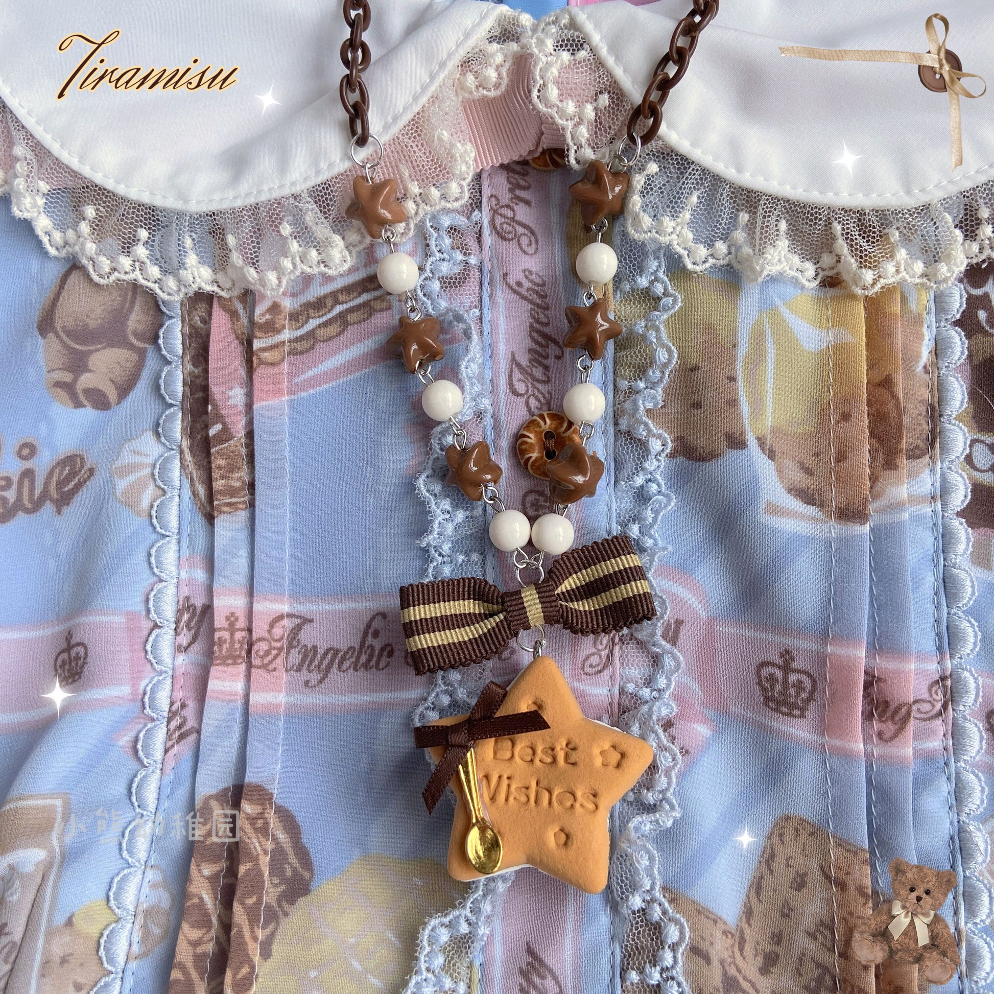 Bear Doll Cookie Necklace | Decora Kei Handmade Tiramisu Charm necklace Bear Doll