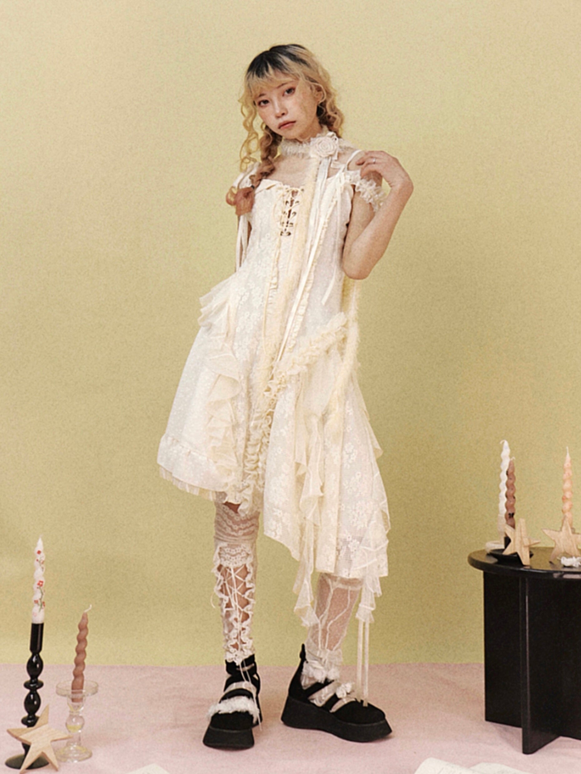 ShiChang Broken Vintage Dress | Romantic Patchwork Dress | Slim Fit Irregular Hem Cami Dress dress ShiChang