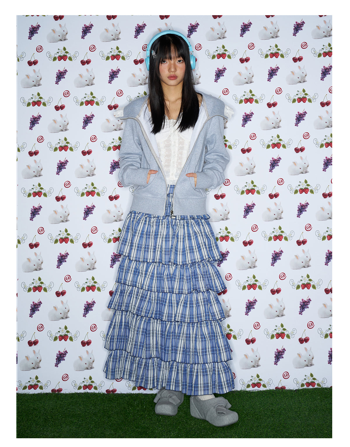 MOF Gift - Gyaru Blue White Plaid Layered Skirt skirt MOF Gift