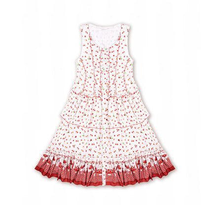 Meugler - Kawaii Red Mushroom & Berry Plaid Ruffle Midi Dress