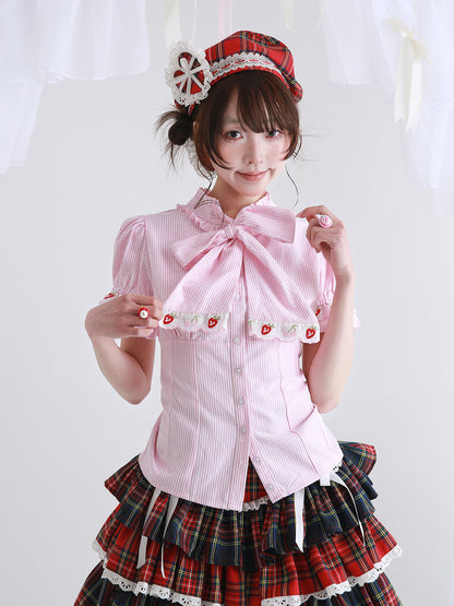 SOS MEME CLUB - Pink Stripe Lolita Blouse blouse SOS MEME CLUB