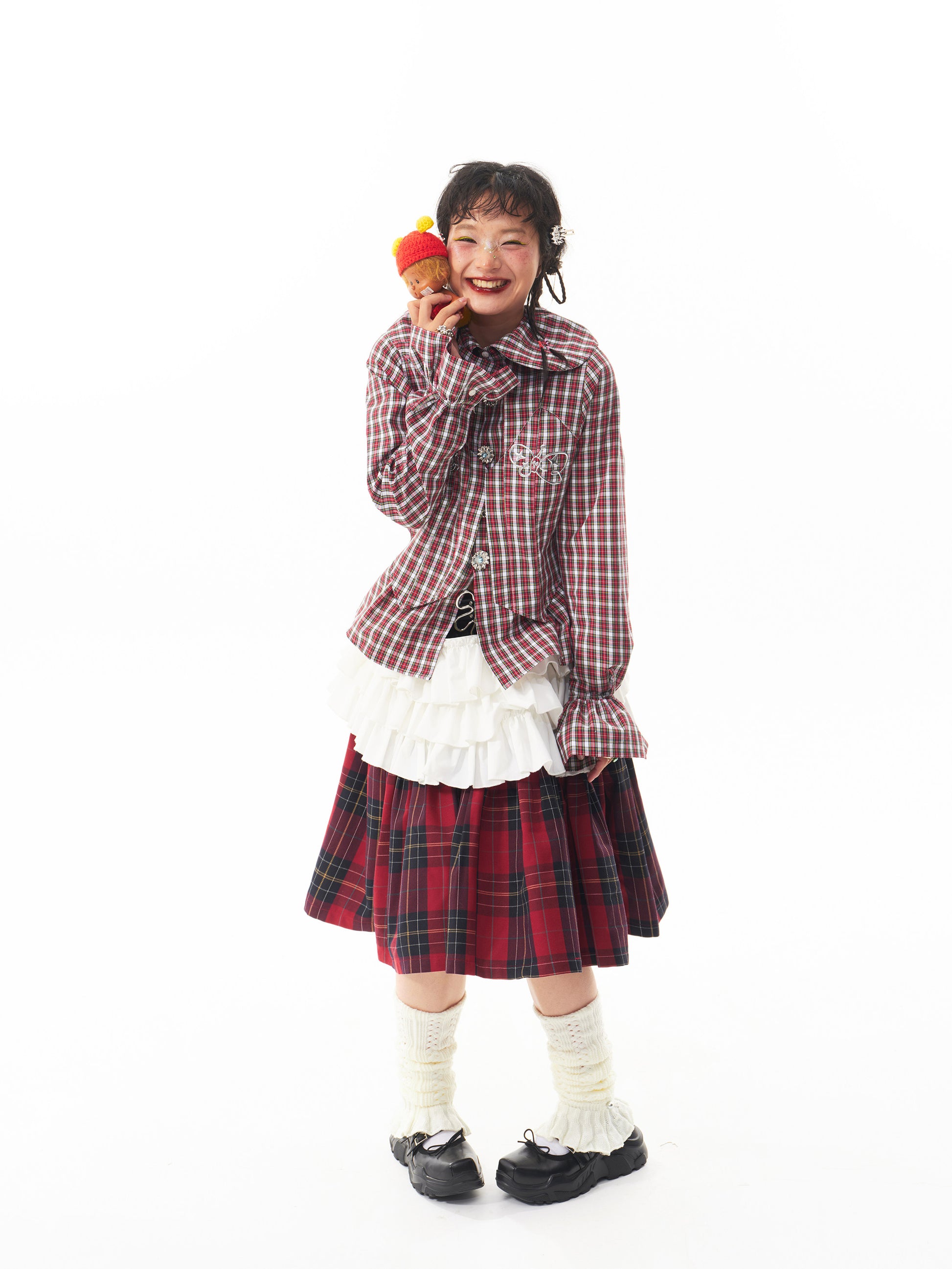 Sillysis - Kawaii Plaid Layered Doll Collar Blouse shirt sillysis