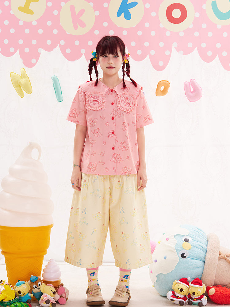 NIKKOU Pink Bunny Embroidered Shirt | Harajuku Bunny Collar Blouse blouse Nikkou home