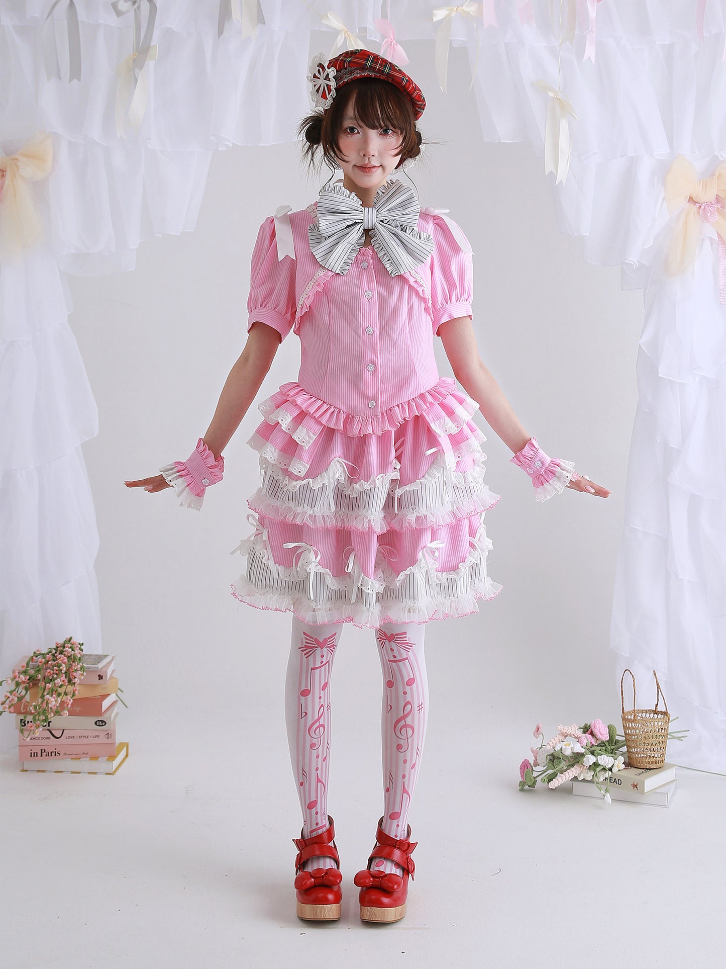 SOS MEME CLUB - Pink Stripe Lolita Blouse blouse SOS MEME CLUB