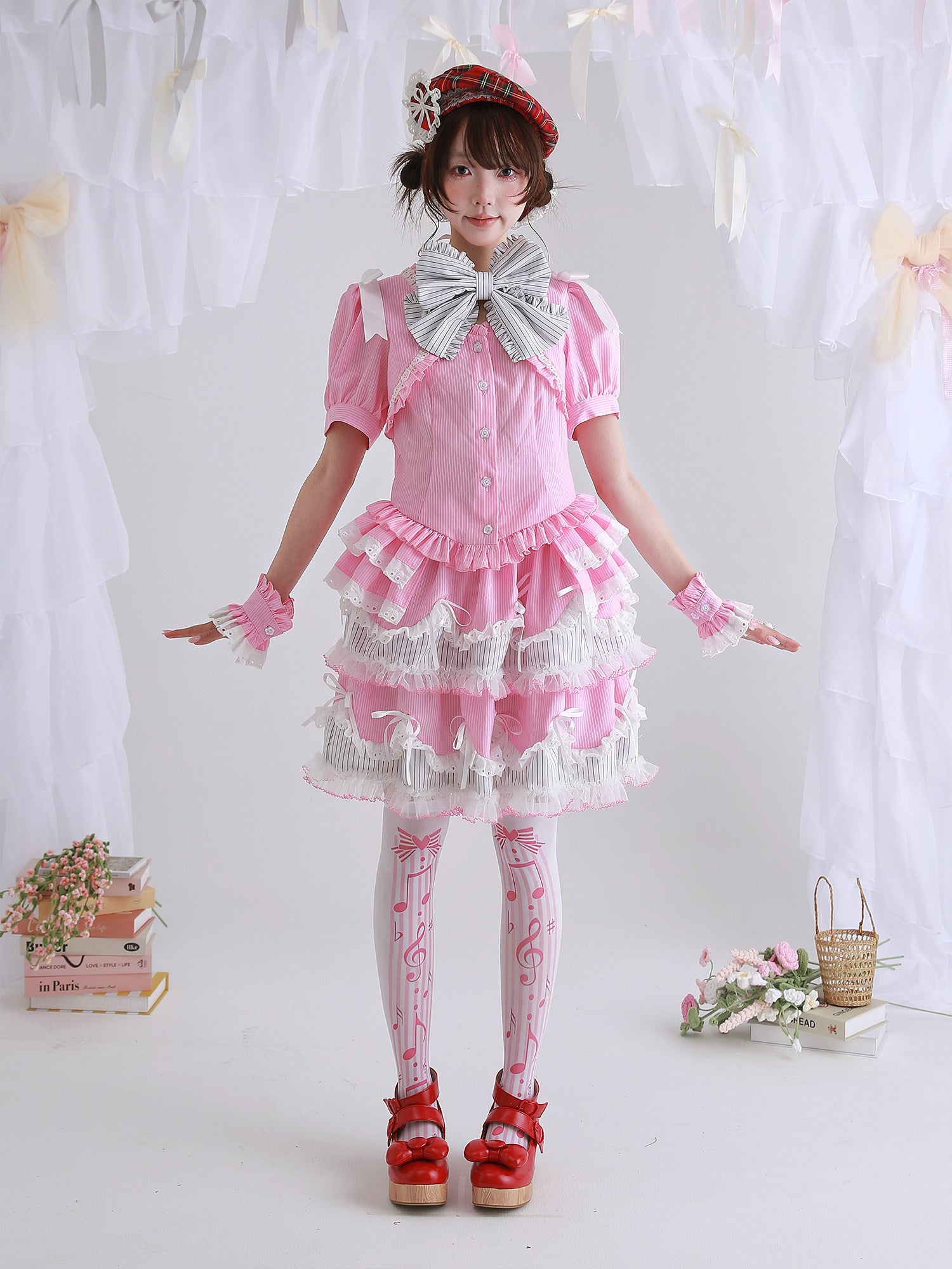 SOS MEME CLUB - Pink Stripe Lolita Blouse blouse SOS MEME CLUB