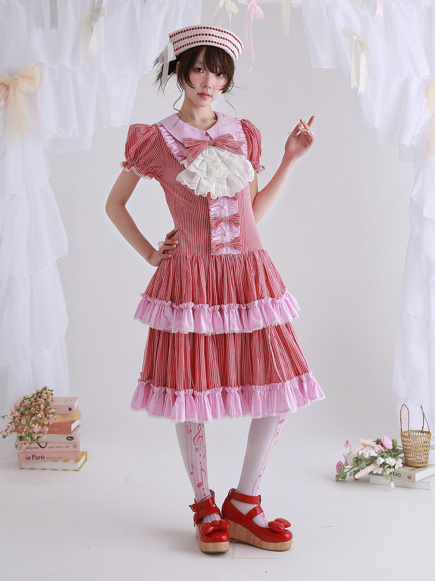 SOS MEME CLUB - Red Stripe Lolita Dress dress SOS MEME CLUB