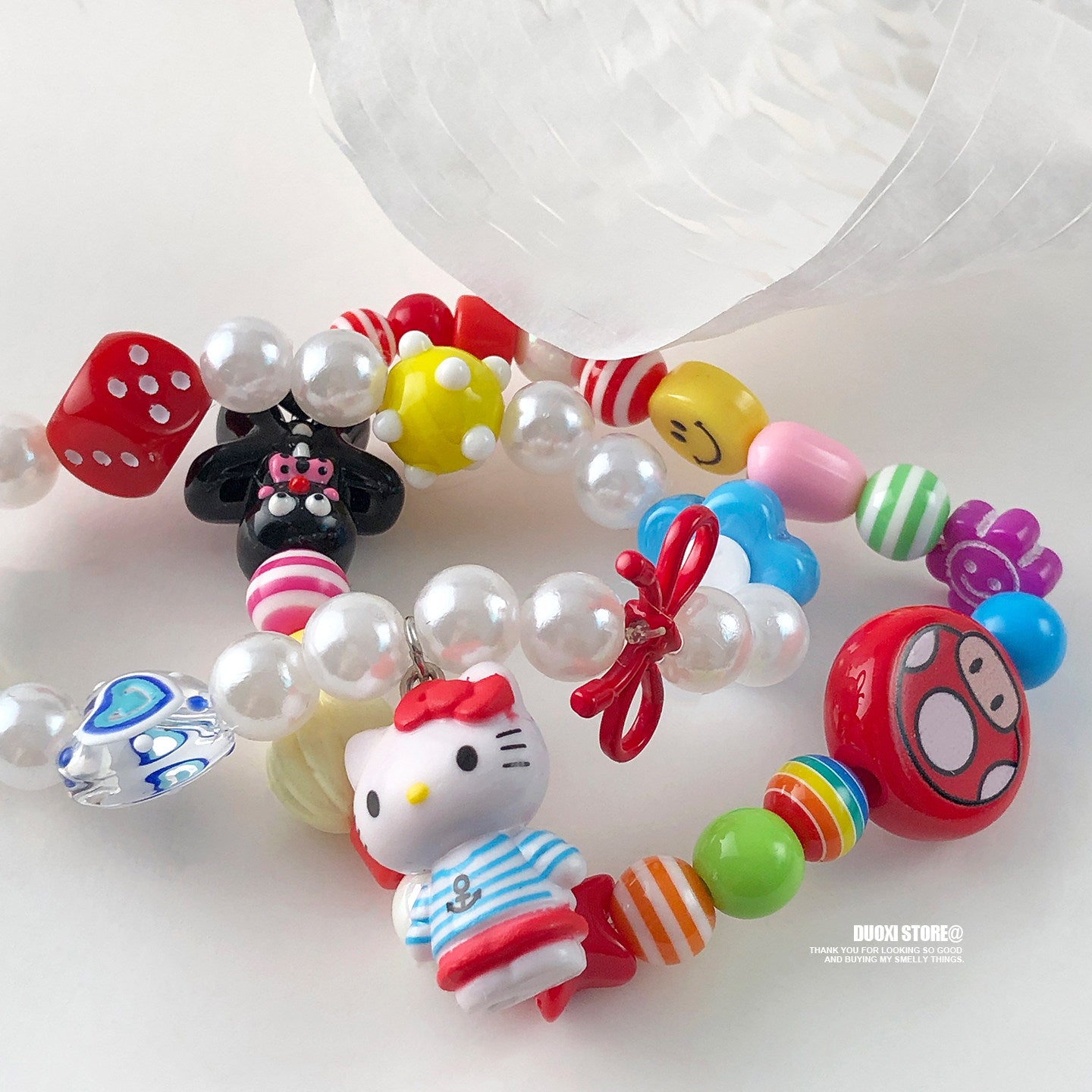 DuoXi - Navy Kitty Dice Beaded Bracelet bracelet DuoXi
