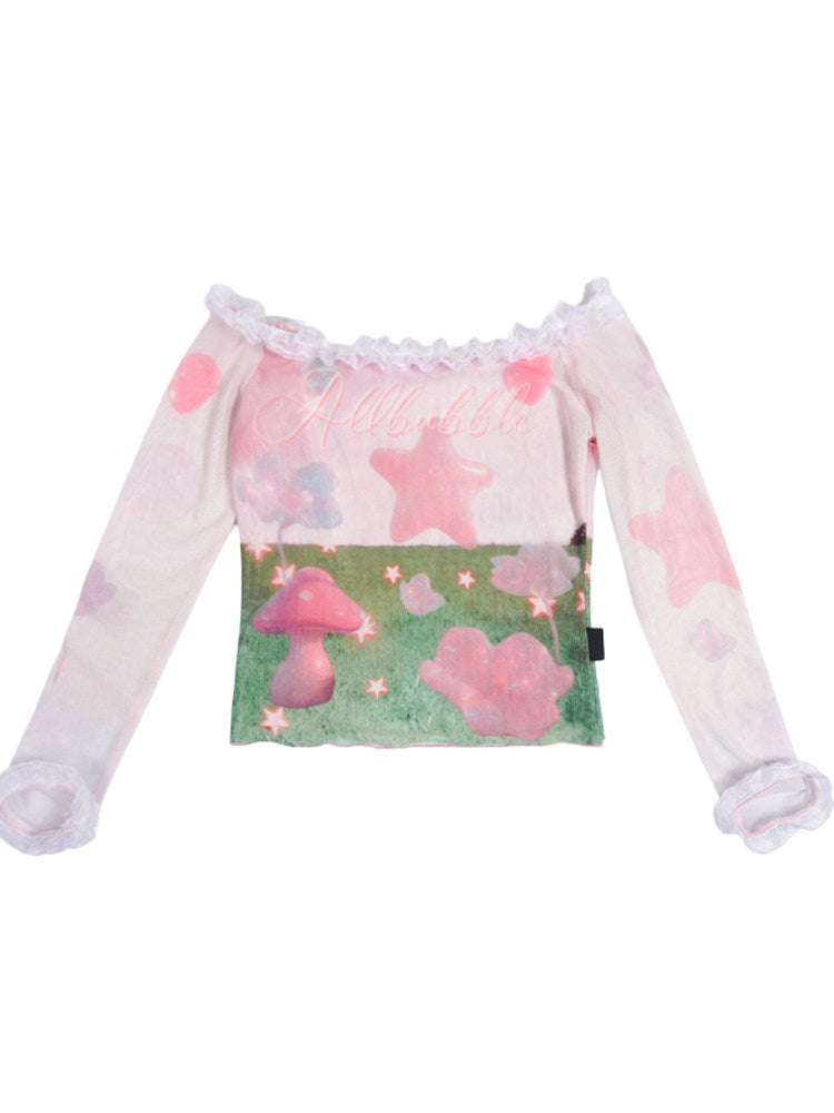 Allbubble - Pink Dreamcore Mesh Top shirt Allbubble S