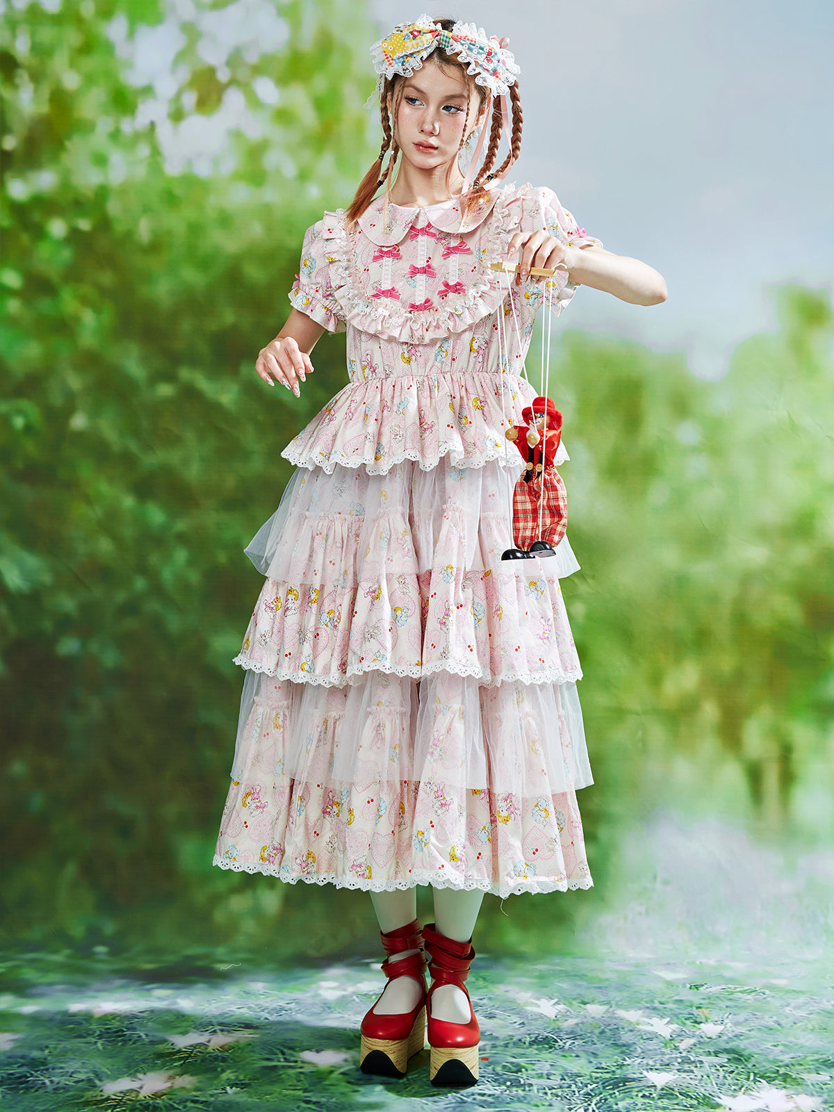 SOS MEME CLUB Showa Retro Pink Dress – Kawaii Vintage Cotton Outfit – Land Decora