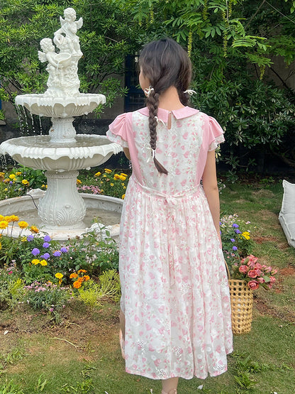 Mameya - Kawaii Pink Print Sleeveless Dress Ruffle Cap Sleeve Slim dress Mameya