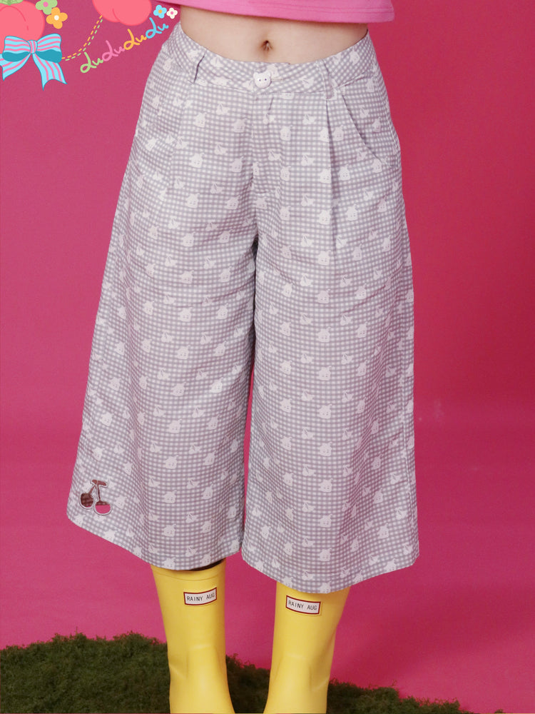 Kawaii Cropped Pants – Plaid Cherry Cutout pants LULULULU