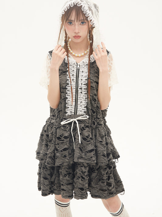 SOS MEME CLUB - Y2K Punk Gray Cake Dress dress SOS MEME CLUB