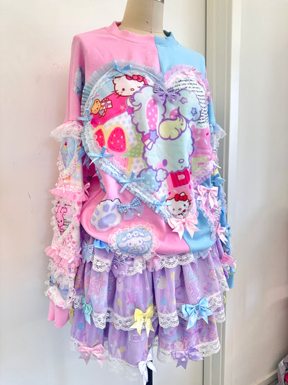 RedDevil - Decora Kei Pink Blue Heart Sweatshirt sweatshirt Red Devil