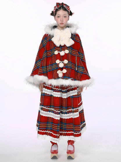 SOS MEME CLUB - Showa Retro Christmas Red Plaid Skirt skirt SOS MEME CLUB
