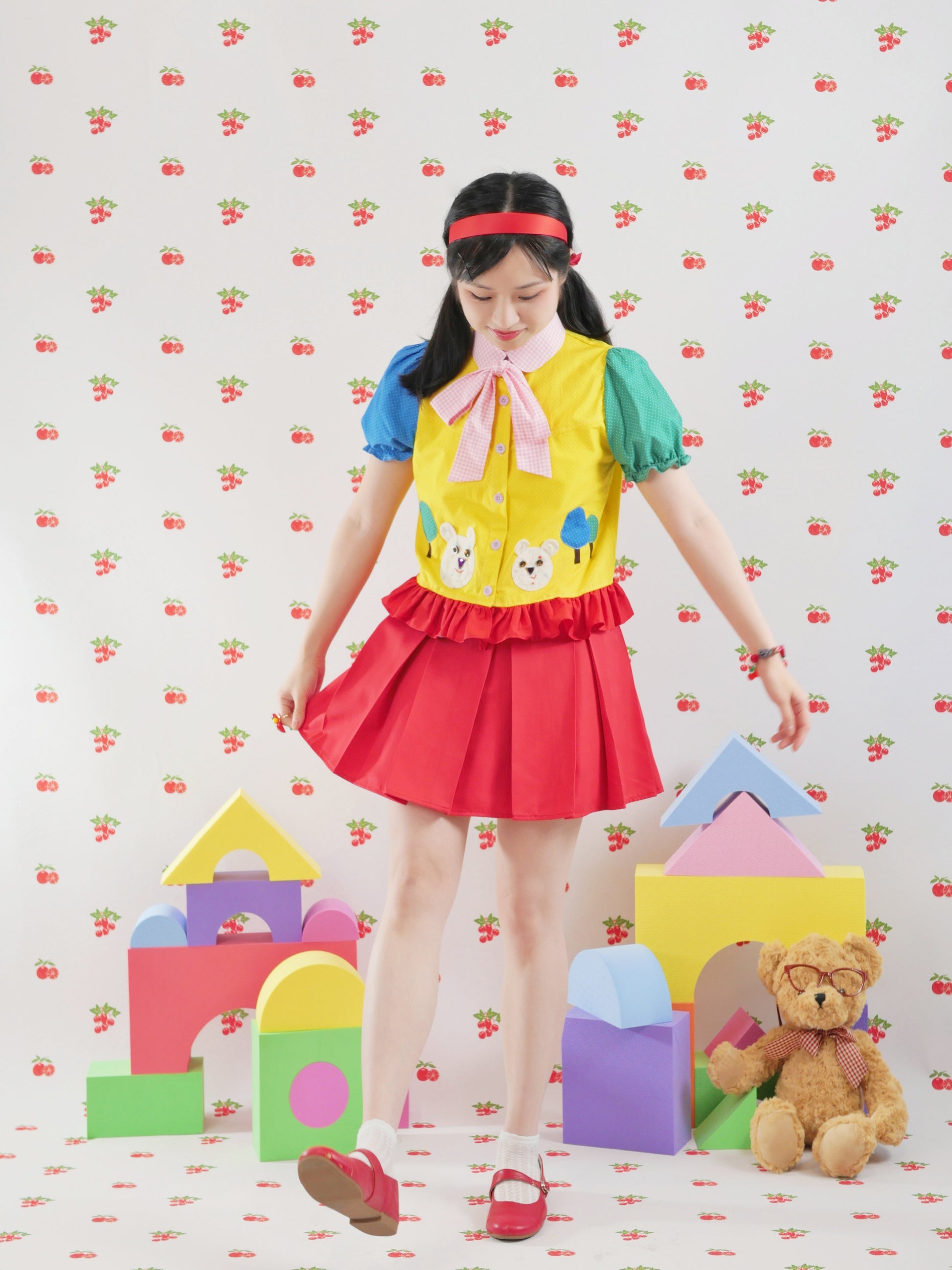 GOODBABY - Color Block Bear Shirt Hat set goodbaby