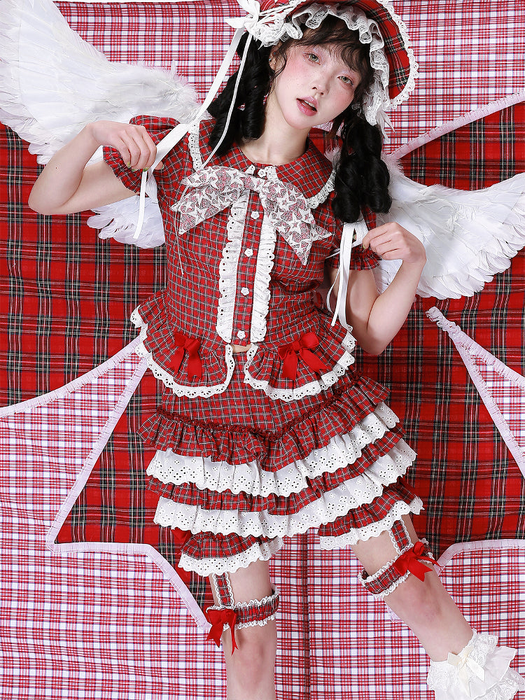SOS MEME CLUB - Showa Red Plaid Pumpkin Shorts shorts SOS MEME CLUB