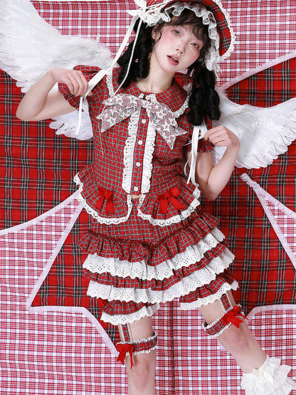 SOS MEME CLUB - Showa Red Plaid Pumpkin Shorts shorts SOS MEME CLUB