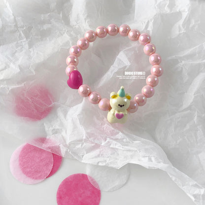 DuoXi - Pink Bear Heart Bead Bracelet bracelet DuoXi