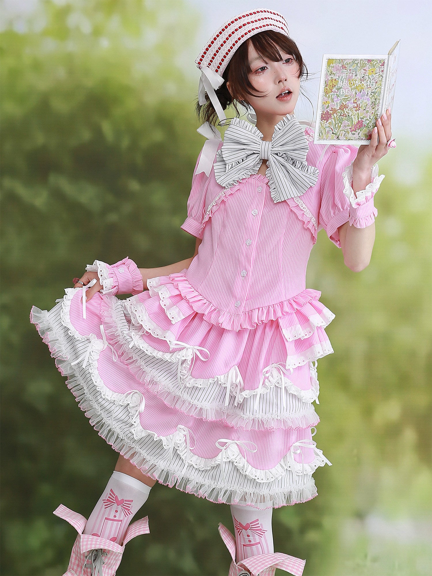 SOS MEME CLUB - Pink Stripe Puff Skirt skirt SOS MEME CLUB