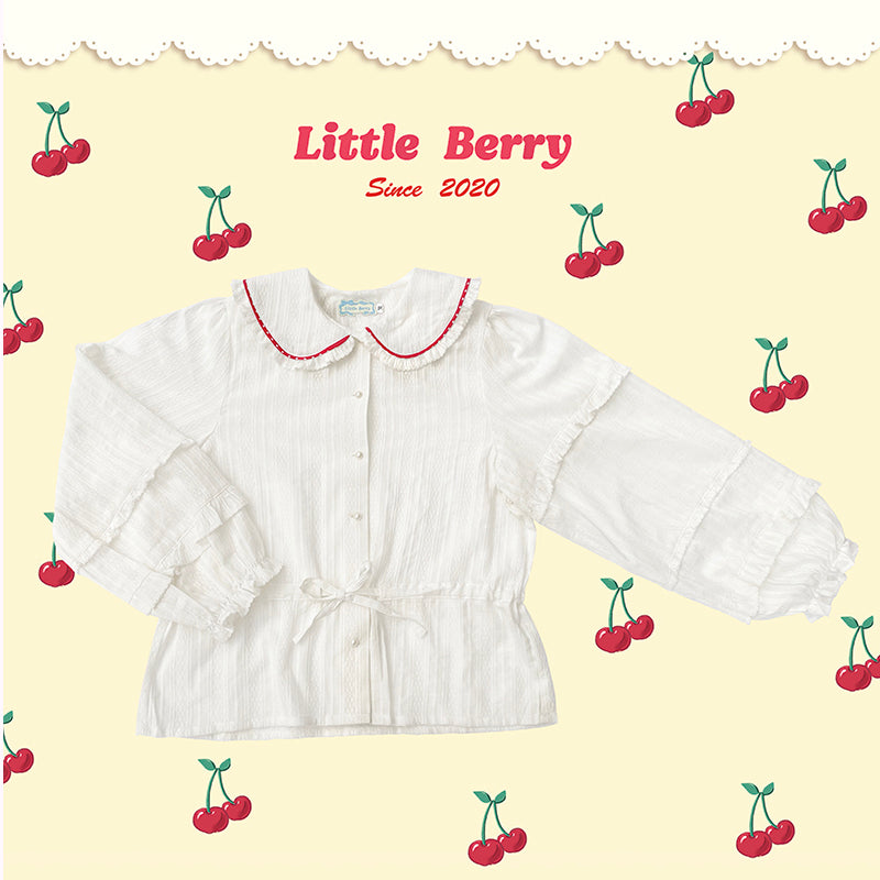 Little Berry - Lace Texture Embroidered White Blouse shirt Little Berry