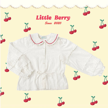 Little Berry - Lace Texture Embroidered White Blouse shirt Little Berry