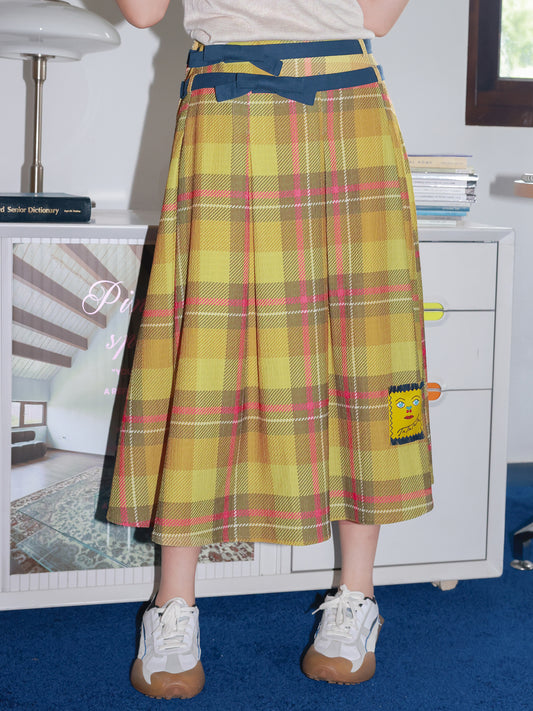 Tntntutu - Decora Kei Yellow Plaid Pleated Skirt skirt tntntutu