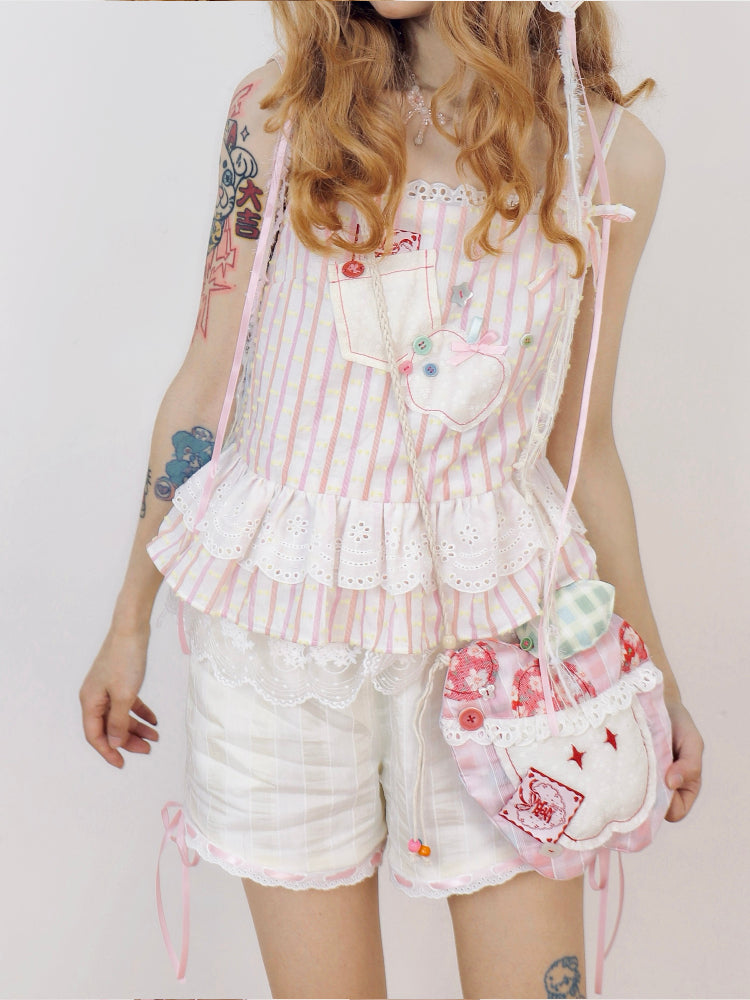 Kawaii Lace Camisole – Apple Print Crop camisole Disorder