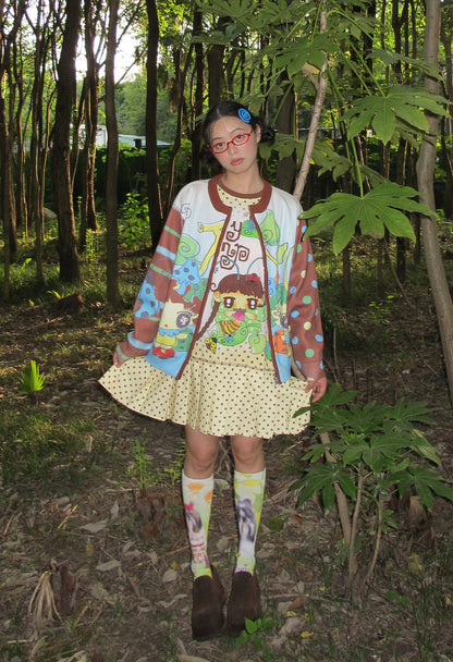 FruFru - Kawaii Knit Cardigan Blue Brown Printed Sweater cardigan frufru