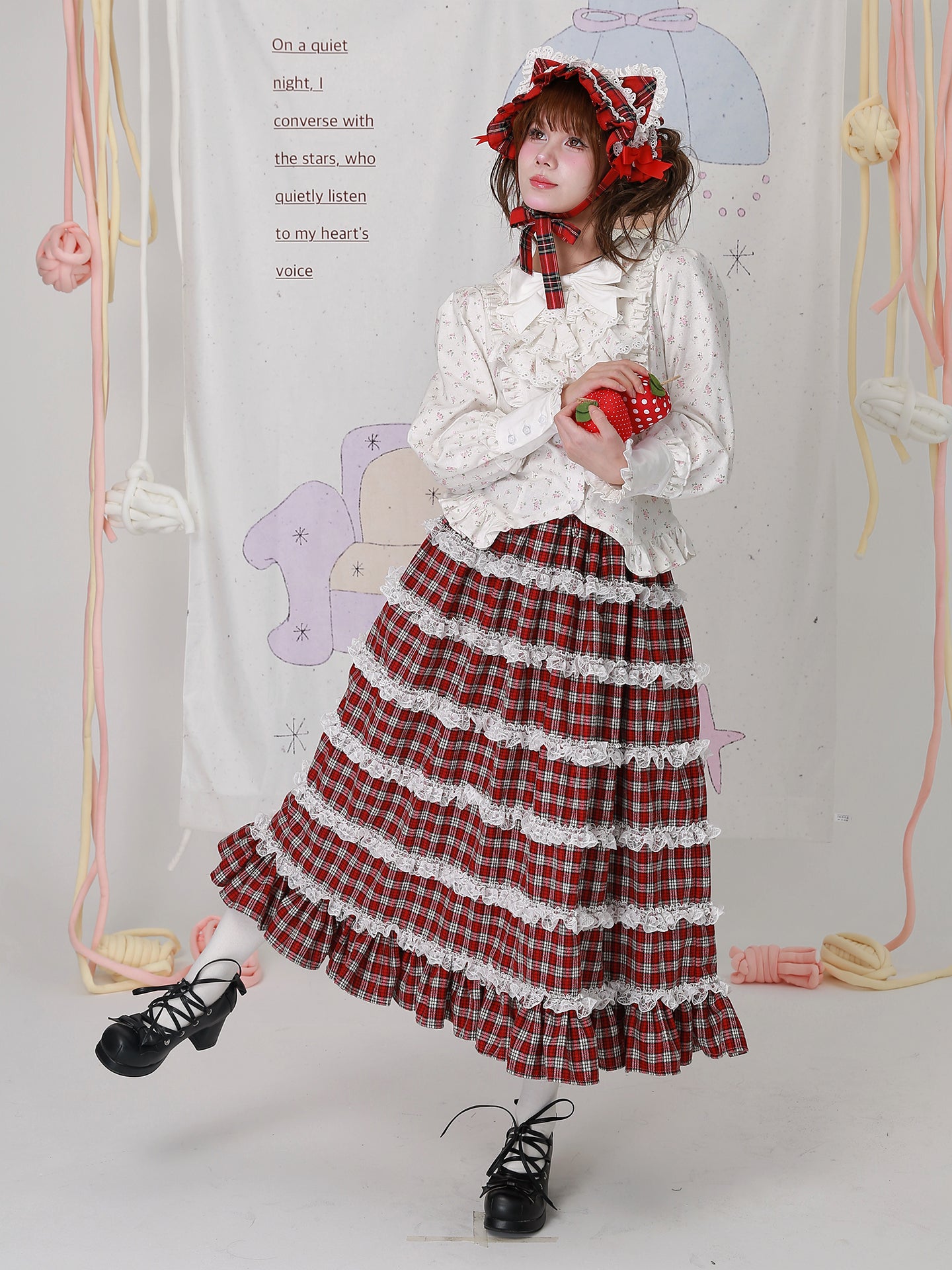 SOS MEME CLUB - Kawaii Skirt Christmas Red Plaid Lolita Skirt skirt SOS MEME CLUB
