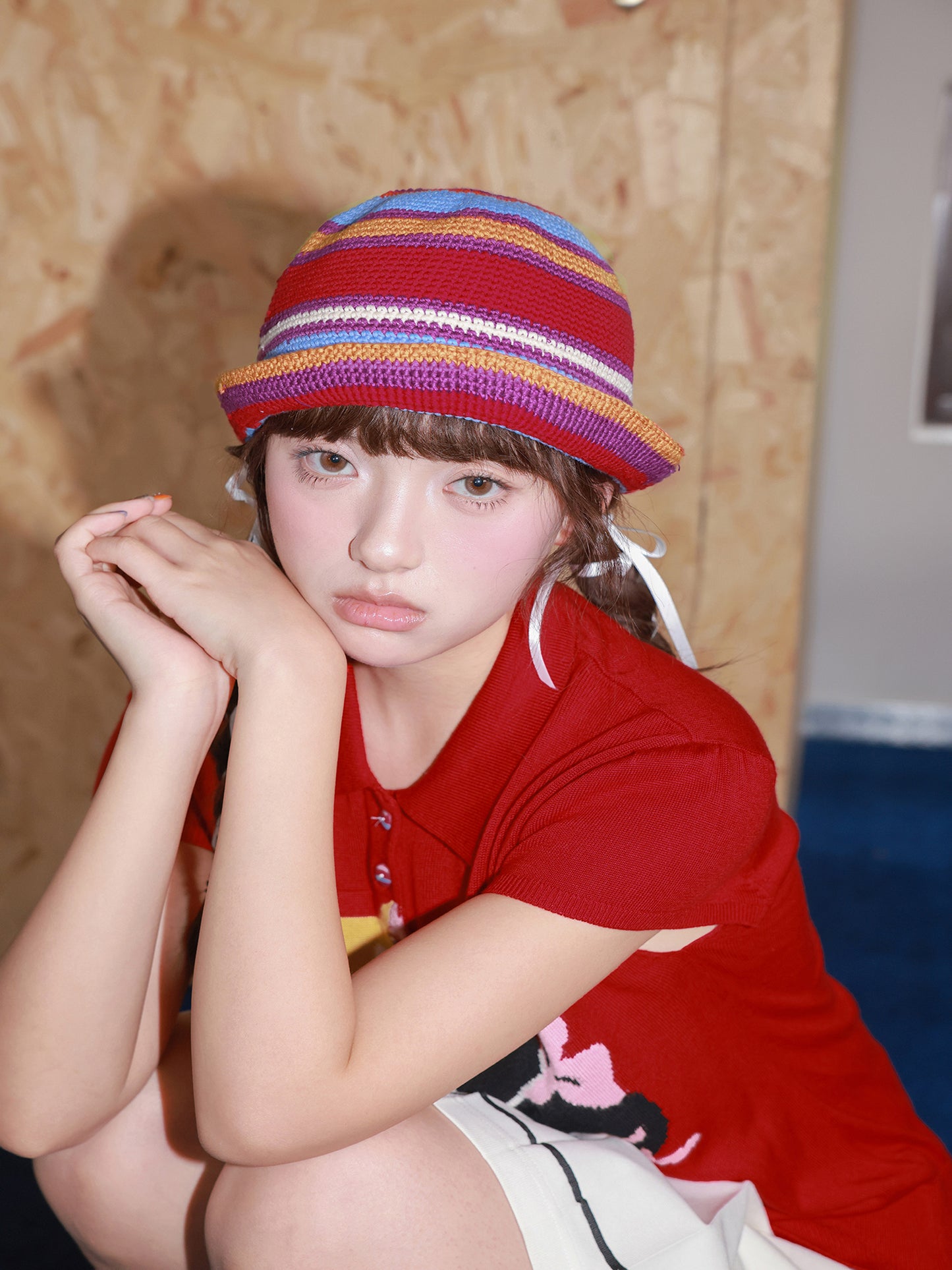 Tntntutu - Decora Kei Colorful Striped Crochet Bucket Hat hat tntntutu