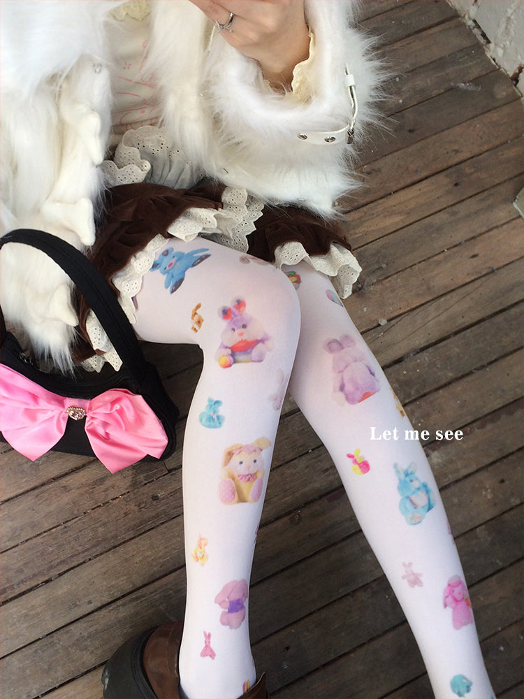 LET ME SEE Original Tights | Y2K Velvet Tights | Lolita Girl Slim Fit Pantyhose tights let me see