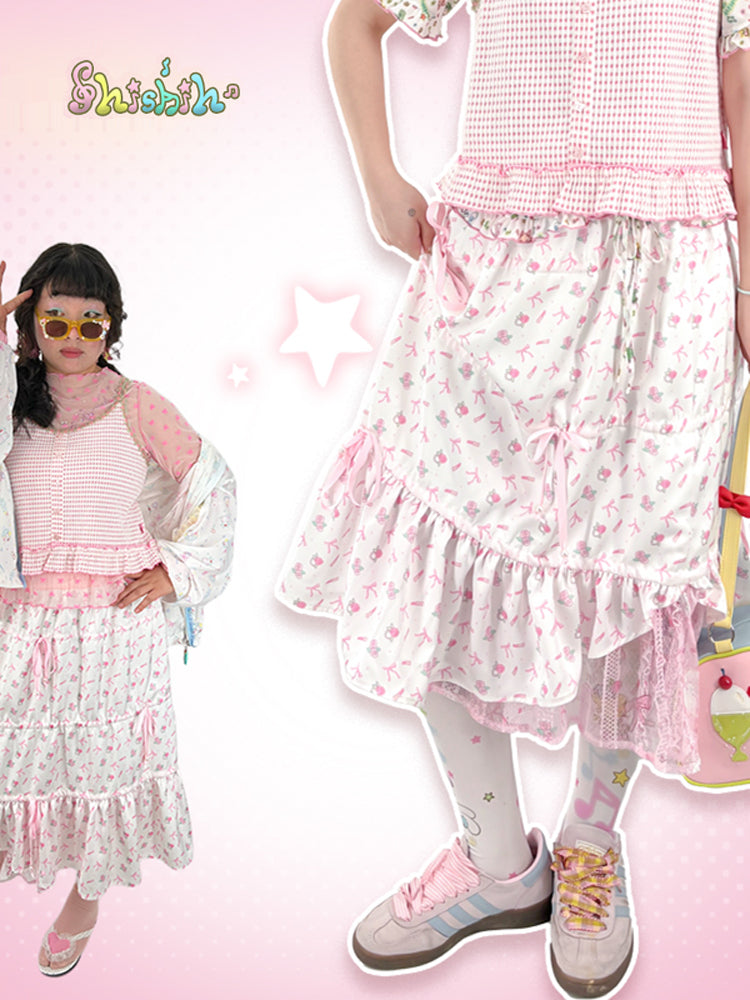 shishihshop Shiny Rose Skirt | Elastic Ballet Midi Skirt | Adjustable Drawstring Skirt