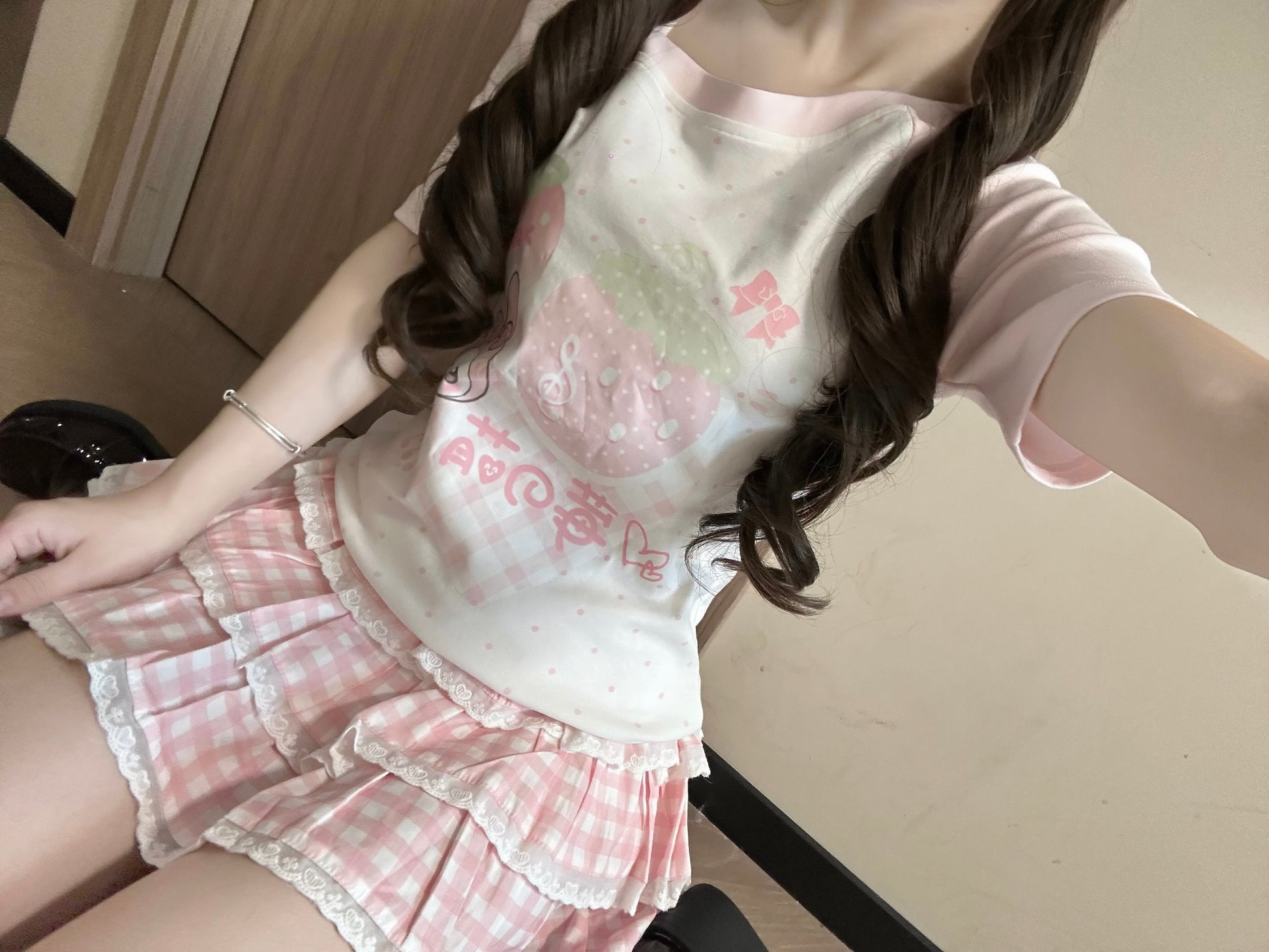 Blurred Bear - Strawberry Kawaii Tee & Cake Skirt Set set Blurred Bear