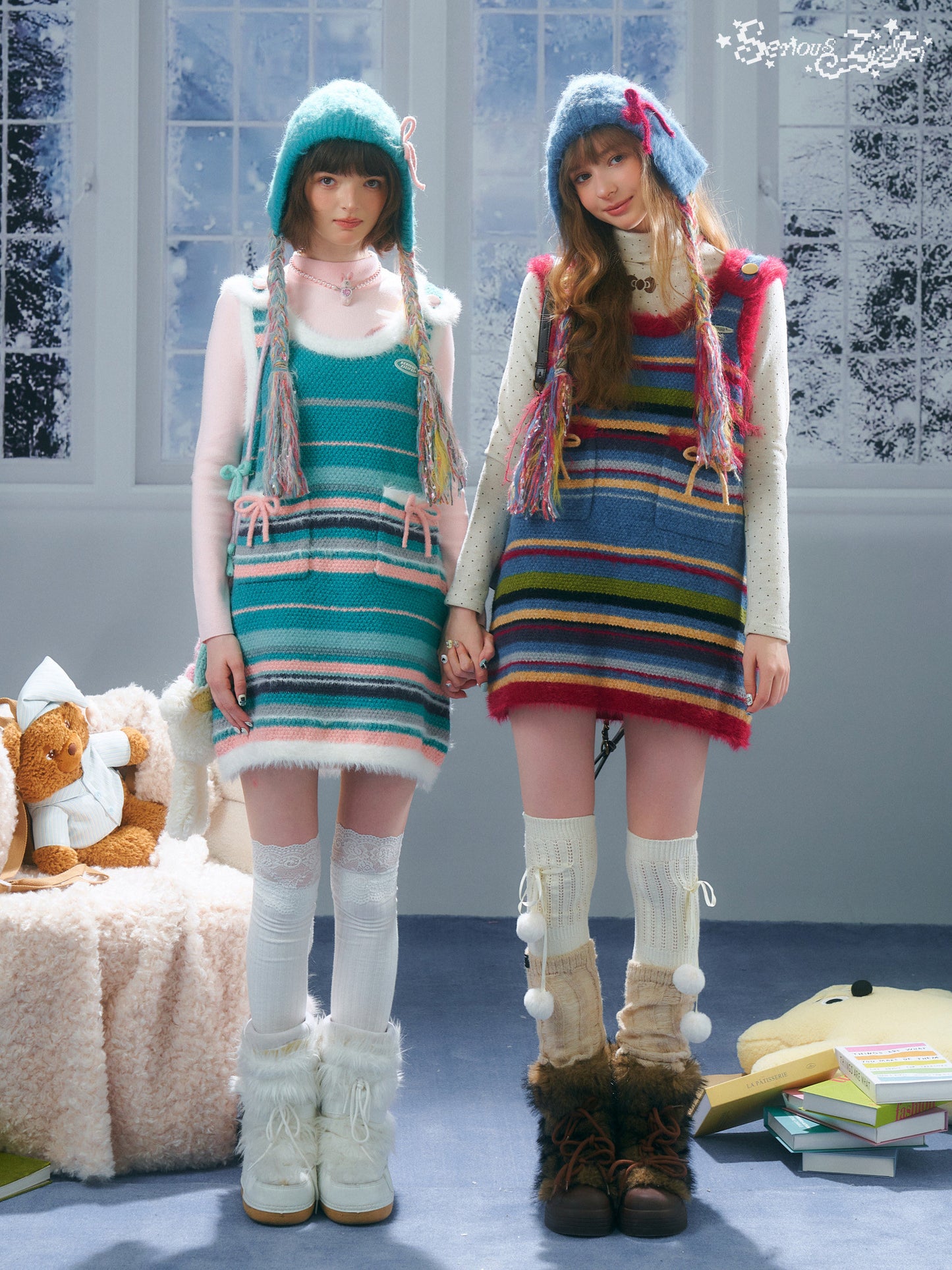 ziziFei - Striped Bow Knit Pinafore Dress dress ziziFei
