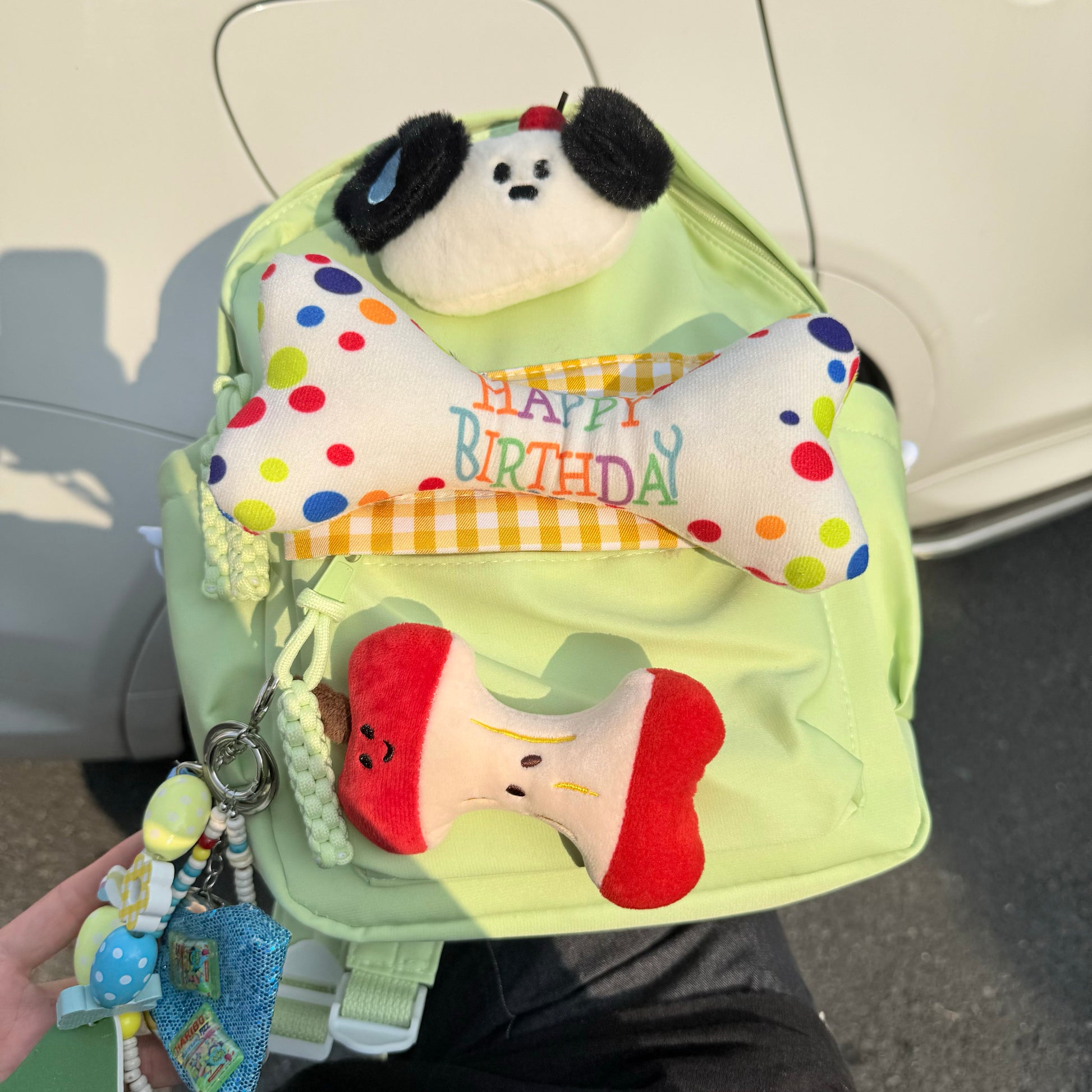 Cute Light Green Puppy Birthday Backpack bag Hottie