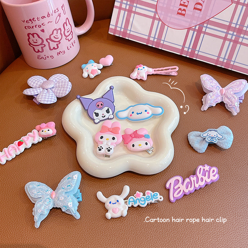 DuoFeiMao - Kawaii Kuromi Hair Accessories Set with Clip & Cartoon Elastic Band hair clip duofeimao