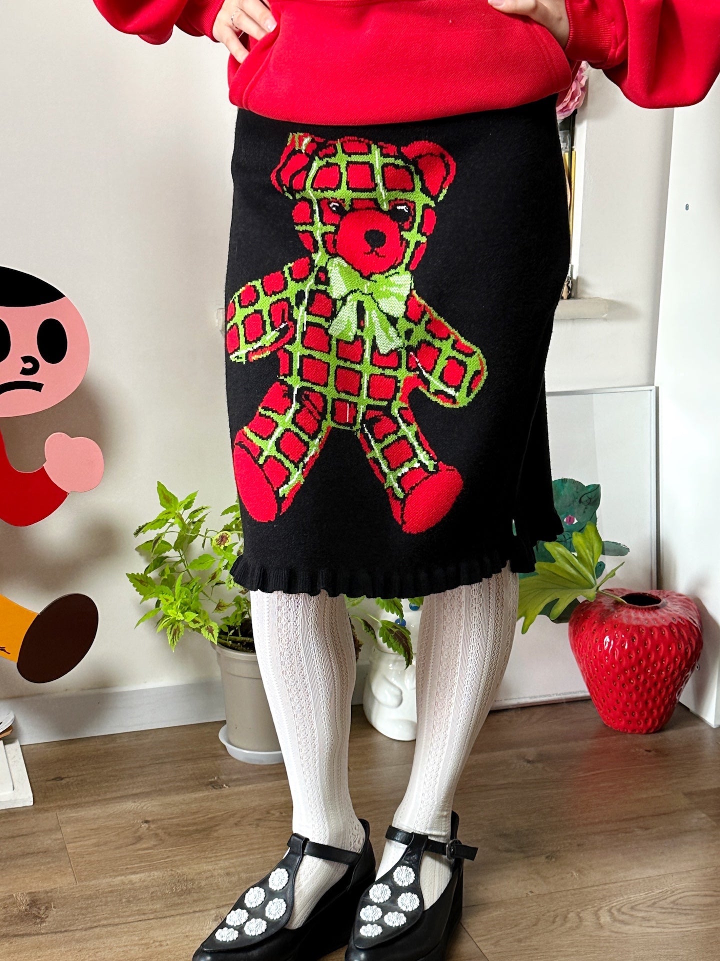 bunnybunnygun - Harajuku Christmas Bear Knit Skirt Scarf Set skirt bunnybunnygun