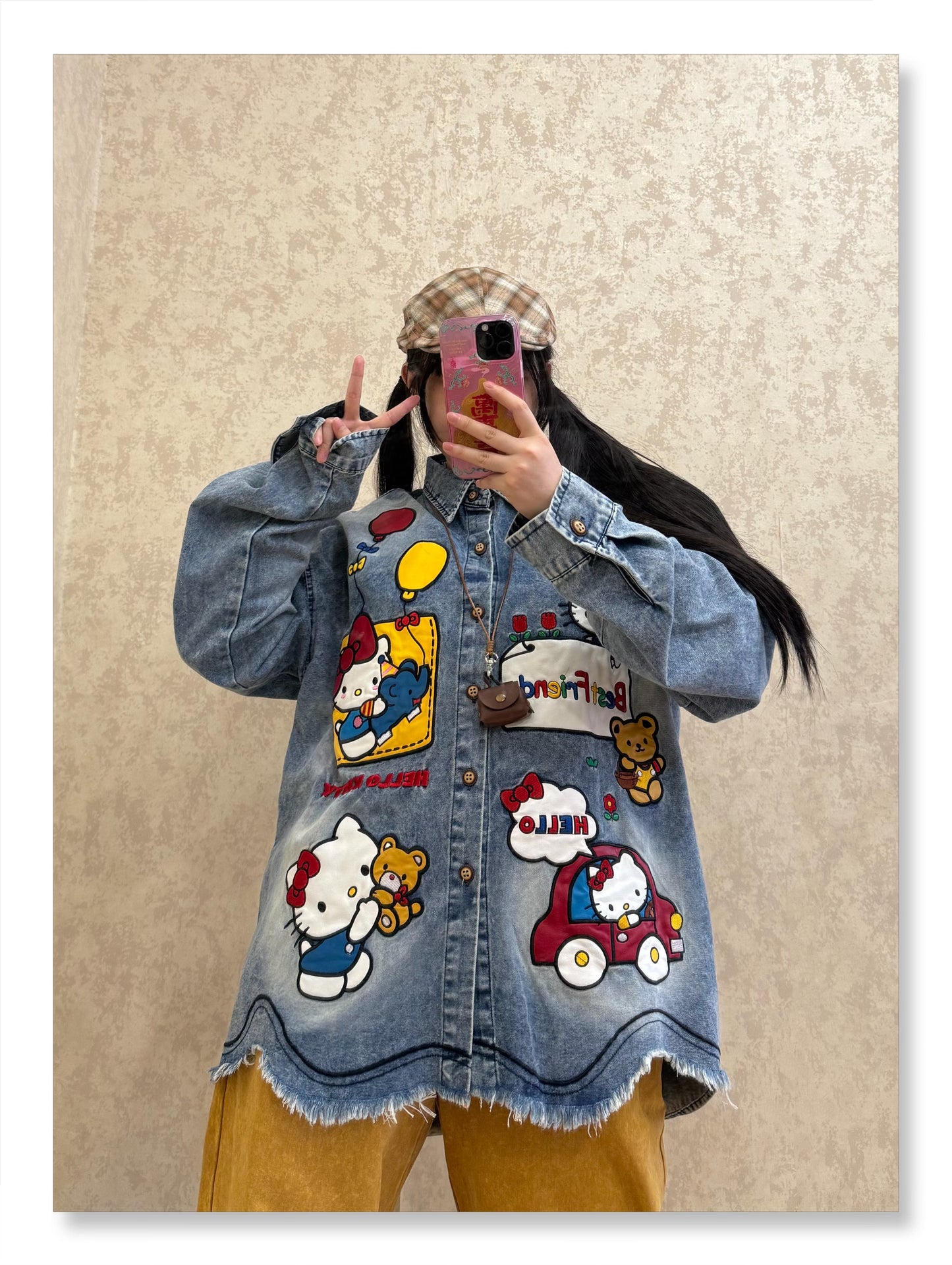 BIBULU - Kidcore Cartoon Embroidered Denim Shirt blouse BIBULU