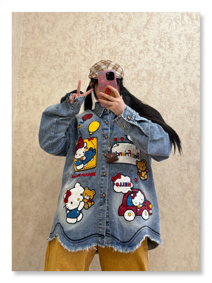 BIBULU - Kidcore Cartoon Embroidered Denim Shirt blouse BIBULU
