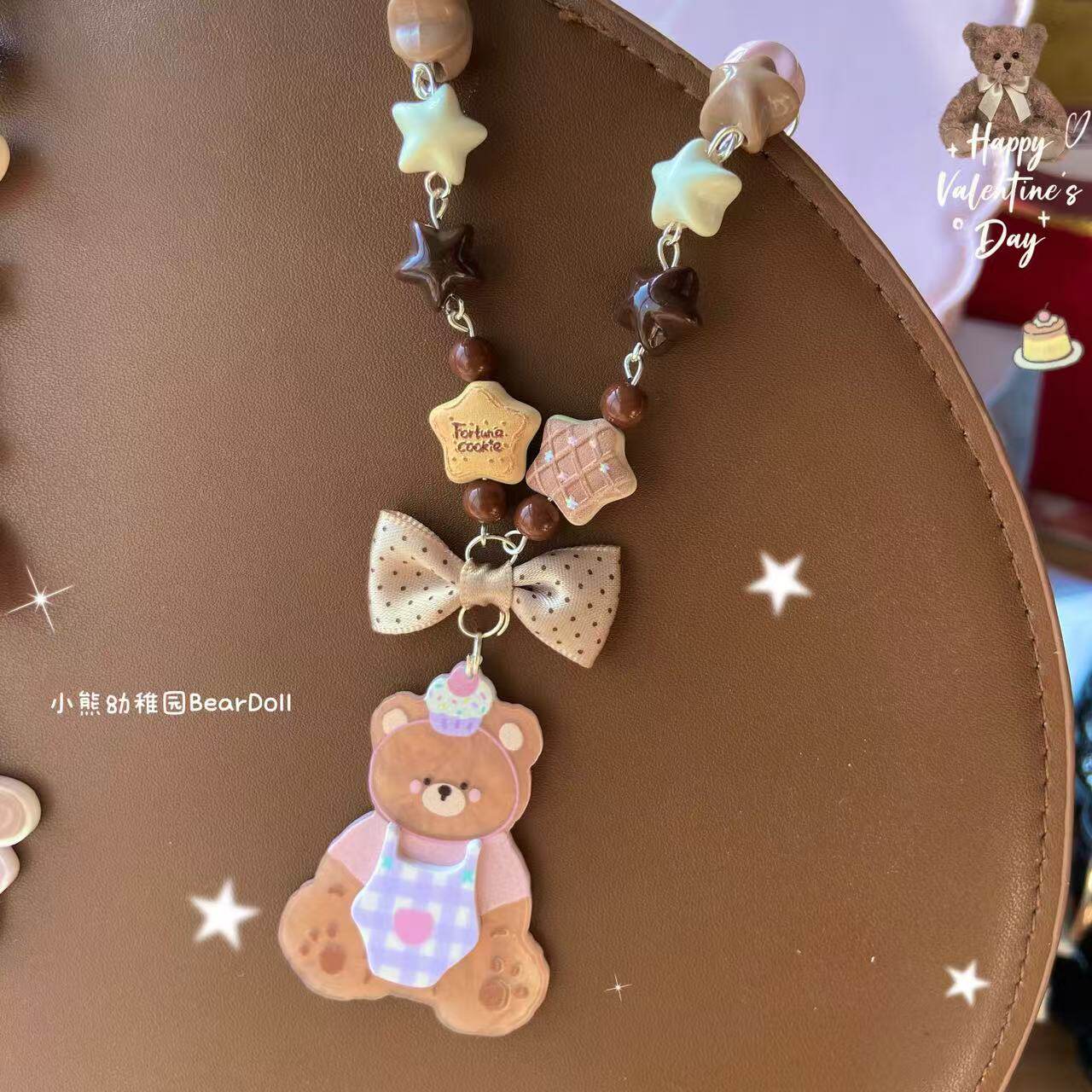 Bear Doll - Beaded Teddy Necklace necklace Bear Doll Brown Bow Bear Necklace