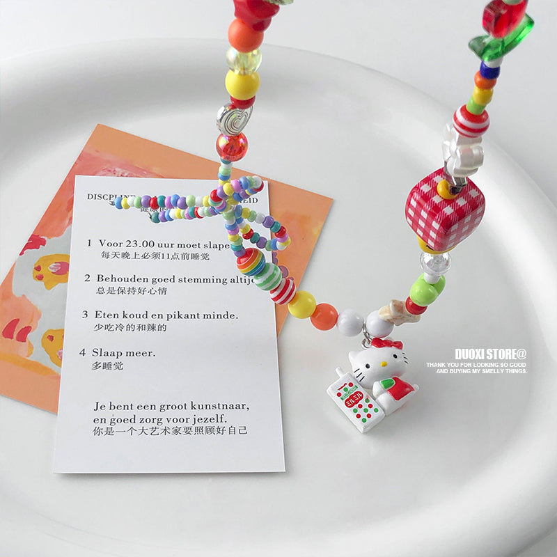 DuoXi - Kawaii Necklace HelloKitty Bow Beaded Choker necklace DuoXi