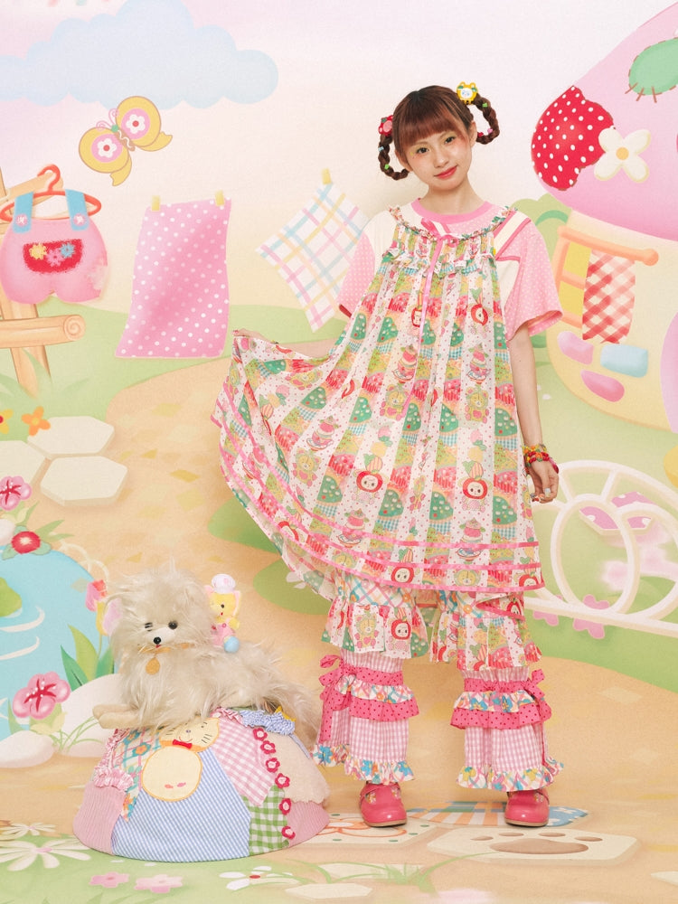 Lutra Jump Pants Patchwork Printed Pants Plaid Pink Elastic Cake Pants pants Lutra Jump