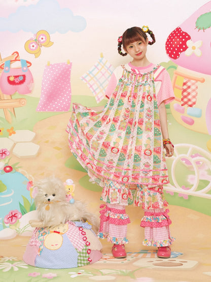 Lutra Jump Pants Patchwork Printed Pants Plaid Pink Elastic Cake Pants pants Lutra Jump