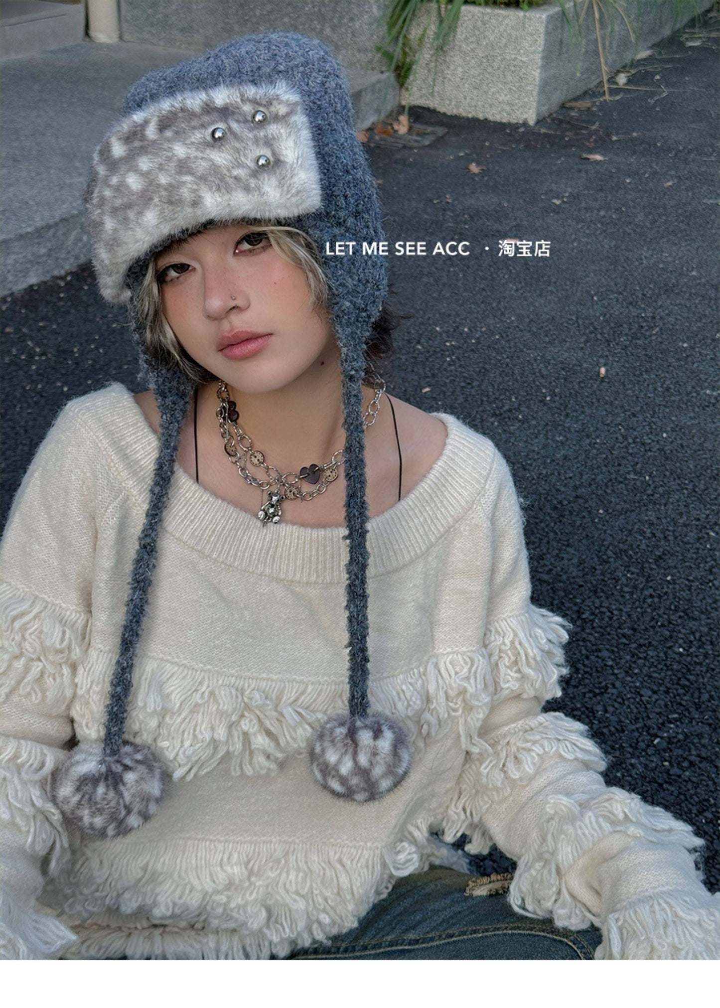 LET ME SEE - Y2K Subculture Plush Ear Flap Beanie hat let me see