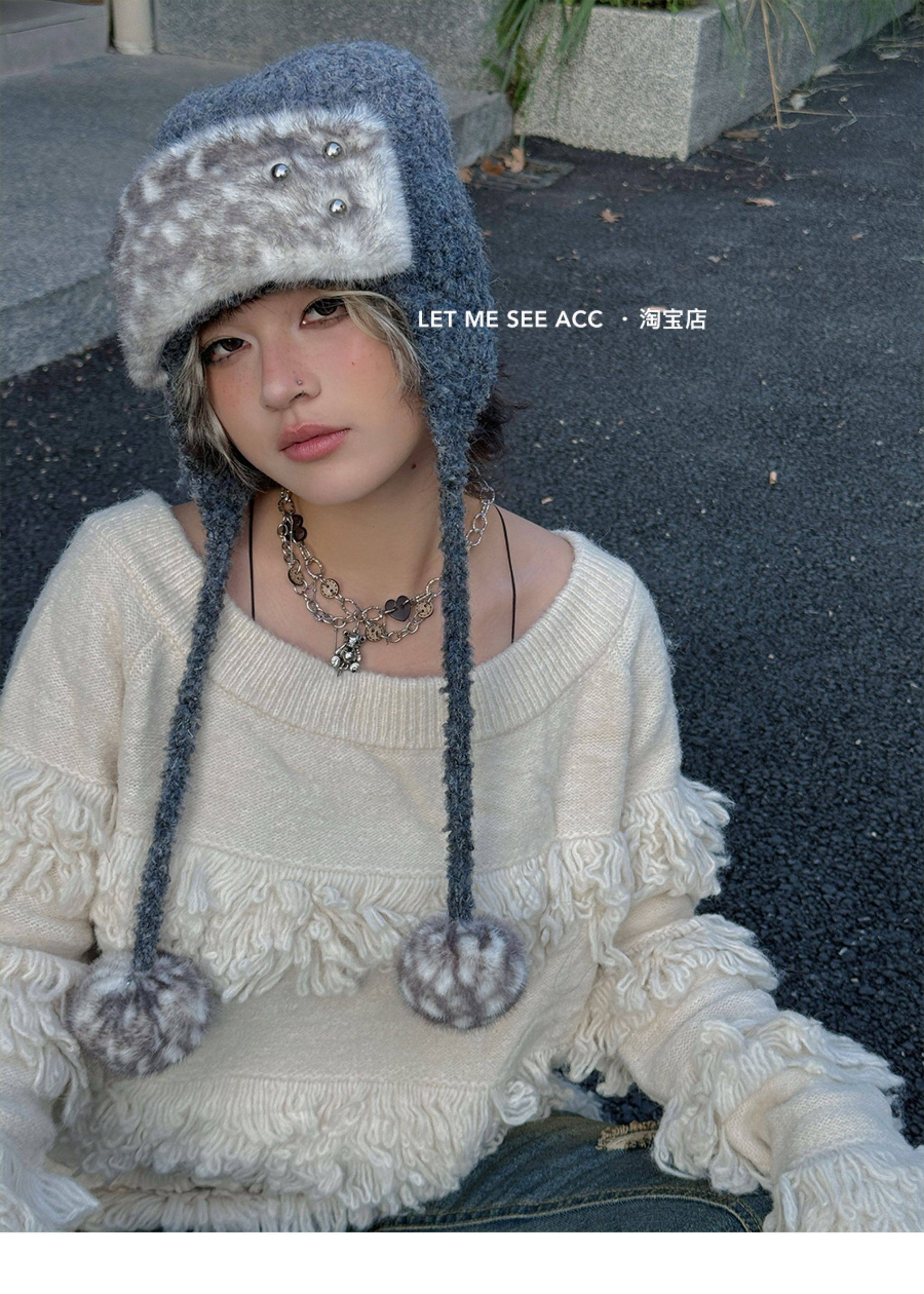 LET ME SEE - Y2K Subculture Plush Ear Flap Beanie hat let me see