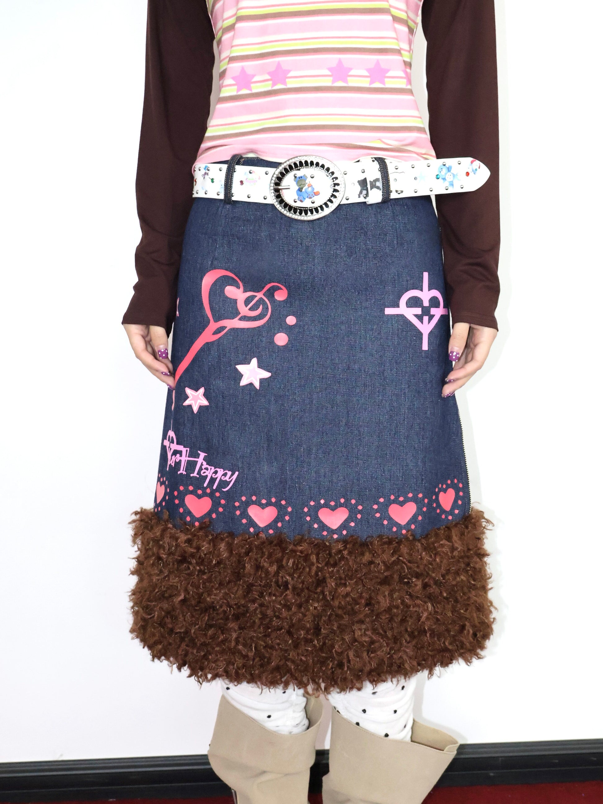 OurHappy - Denim Patch A-Line Skirt skirt Our Happy