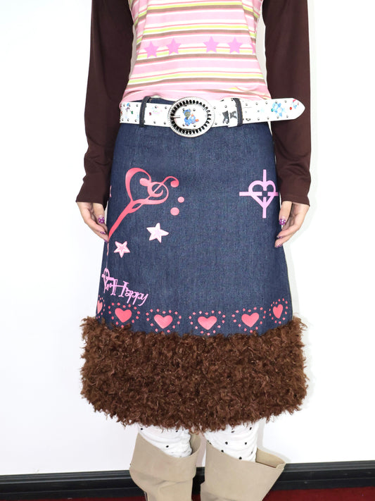 OurHappy - Denim Patch A-Line Skirt skirt Our Happy