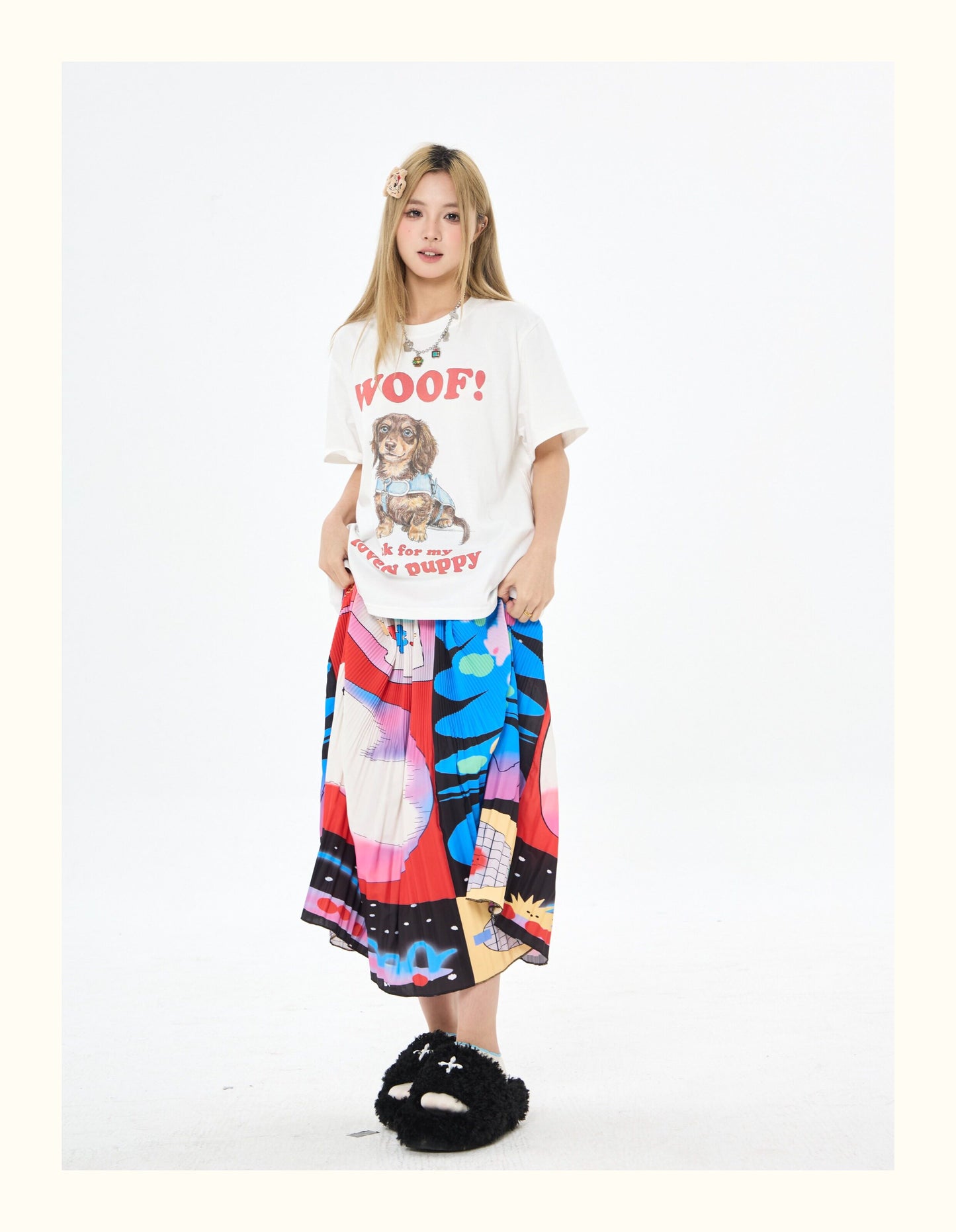 Robootoo - Bunny Print Pleated A-Line Midi Skirt skirt Robootoo