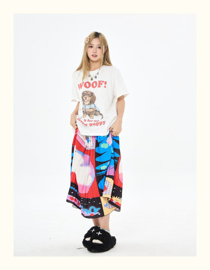 Robootoo - Bunny Print Pleated A-Line Midi Skirt skirt Robootoo