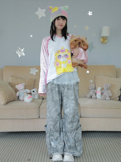 Hashtag DDD - Y2K Oversized Polo Shih Tzu Print Jersey shirt Hashtag DDD
